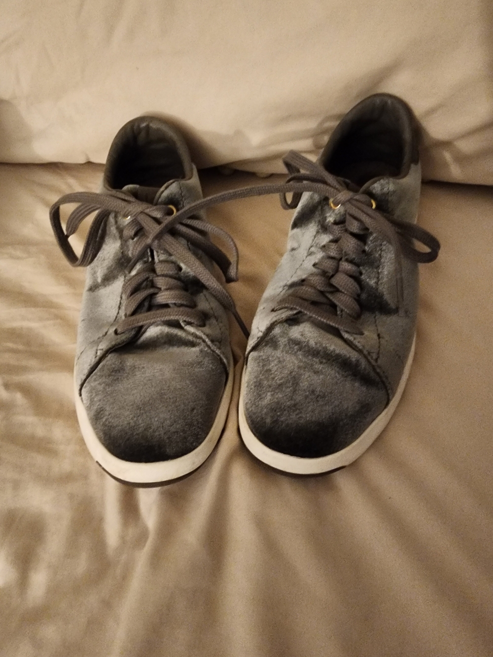Cole Haan Women's Gray Velvet Low-Top Sneakers with White Sole